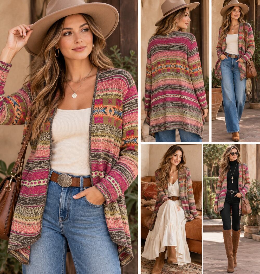 Chaps Denim NWT Cotton Linen Cardigan L Aztec Southwestern Grandmacore